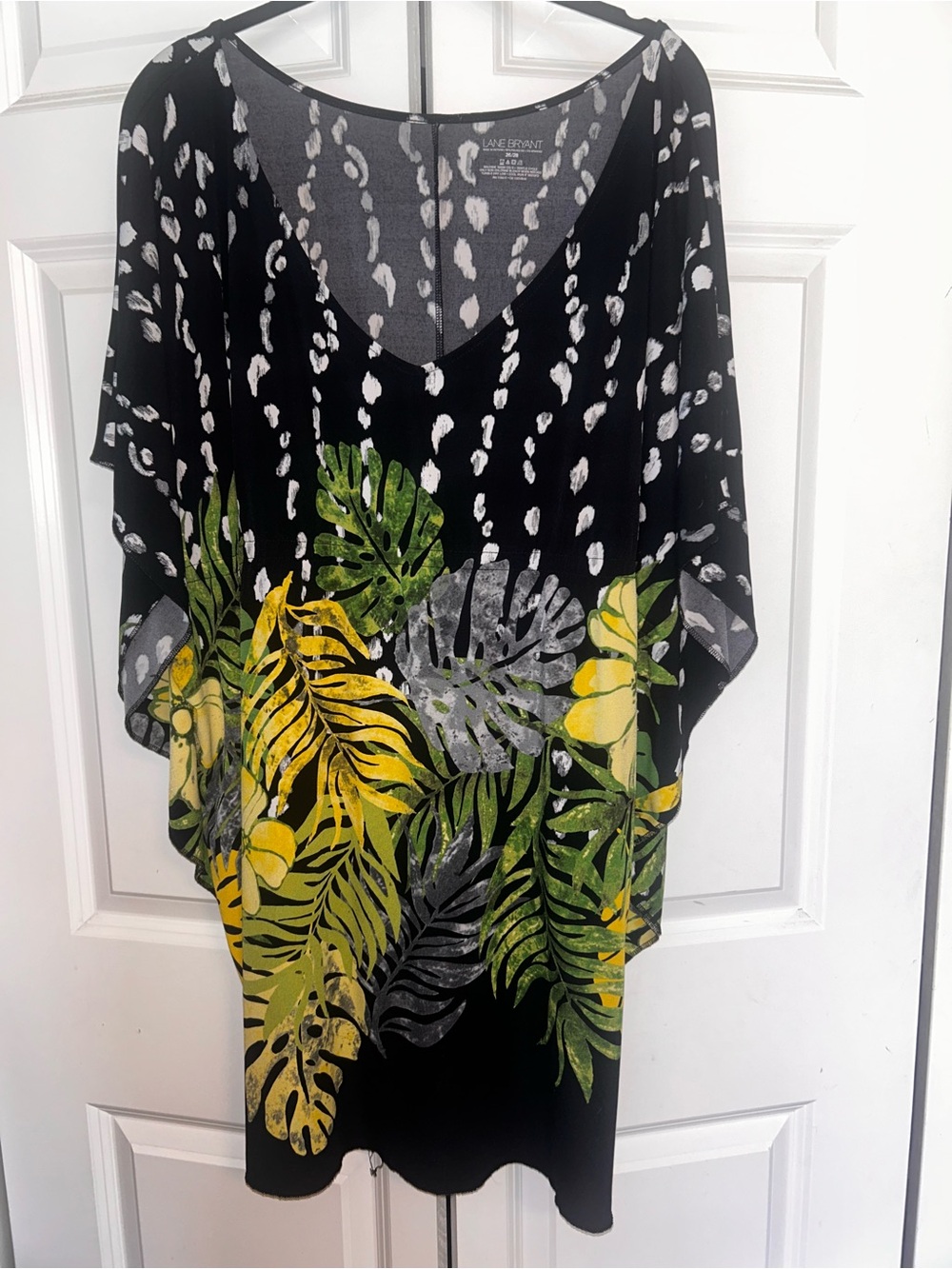 Lane Bryant Black cover up with Yellow & Green Tropical Leaf Print